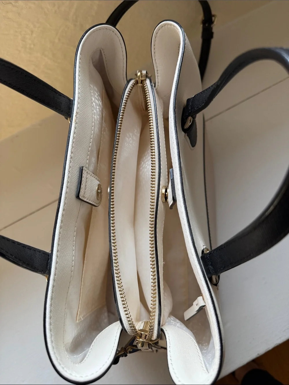 kate spade Two-Tone Cream and Black Structured Satchel